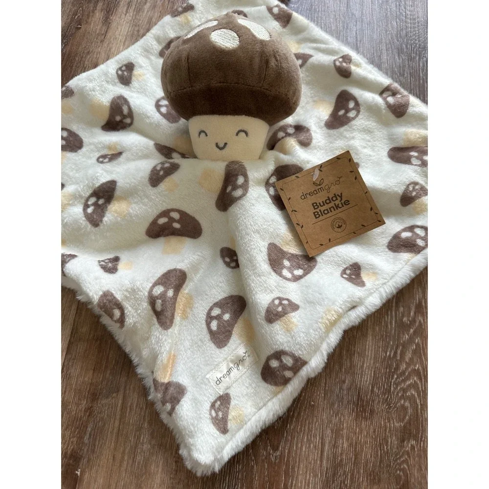 Dream Gro Mushroom Baby Security Blanket Buddy Brown Cream Soft Lovey NEW
